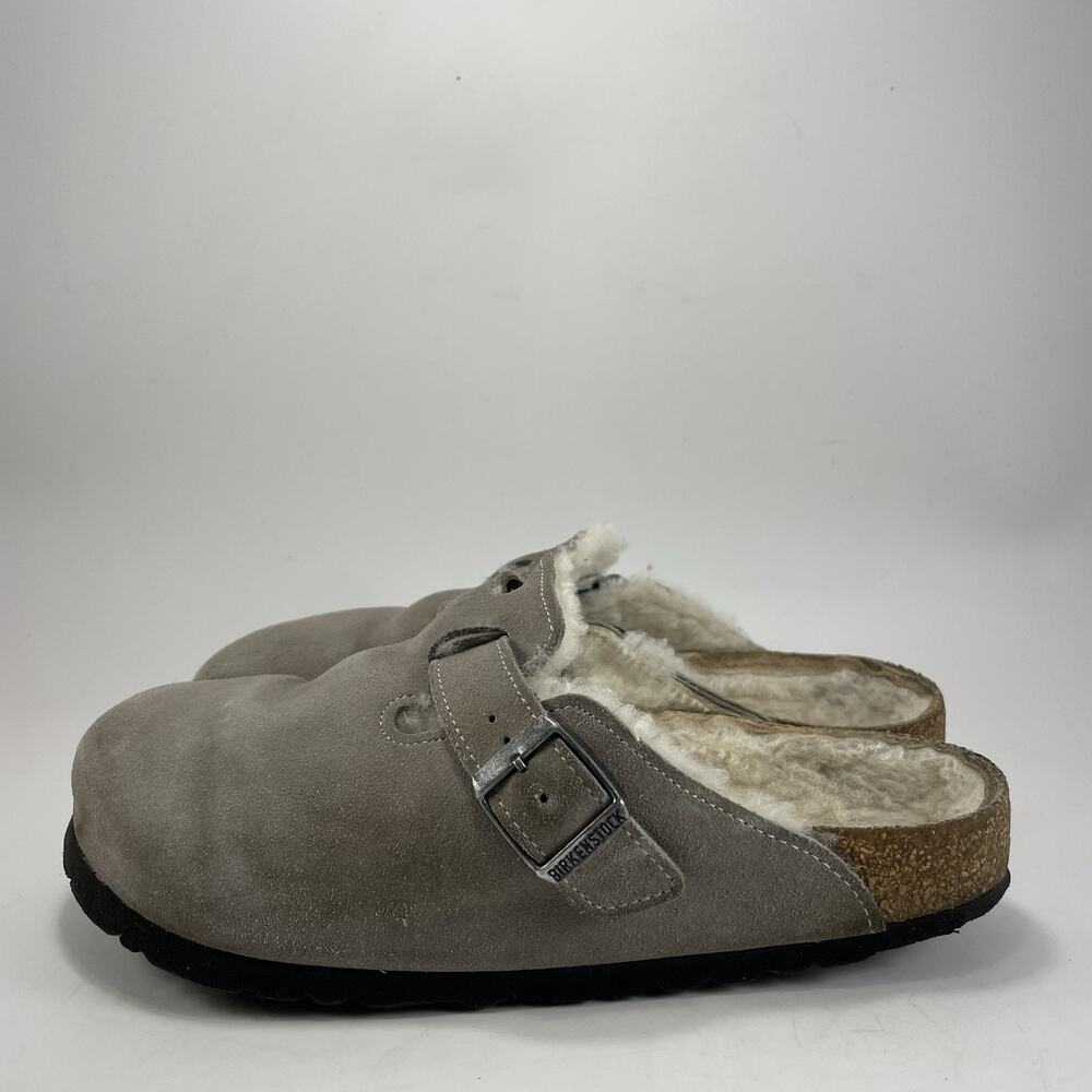 Birkenstock Taupe Suede Shearling Clog Mule - Picture 3 of 10